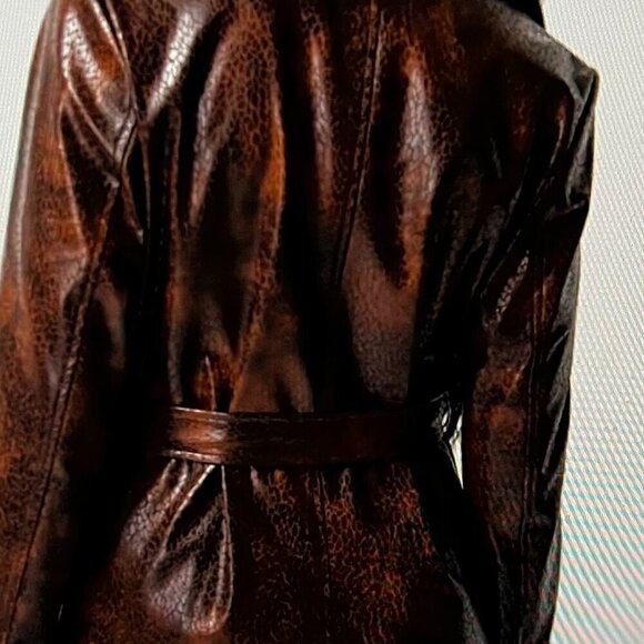 Joseph Ribkoff Brown Faux Leather Belted Double-Breasted Coat Size M - Picture 6 of 11
